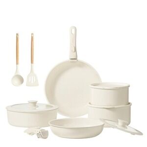 CAROTE 13-Piece ‎ Ceramic White Nonstick Pots and Pans Cookware Set